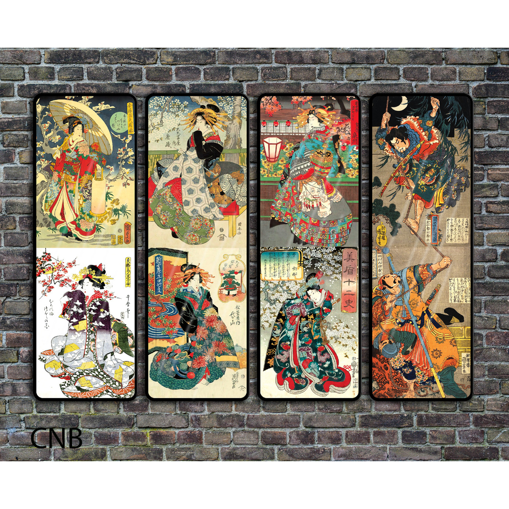 Tranh tráng gương cao cấp bộ 4 bức mẫu samurai - cổ nhật bản - chiến binh sắt