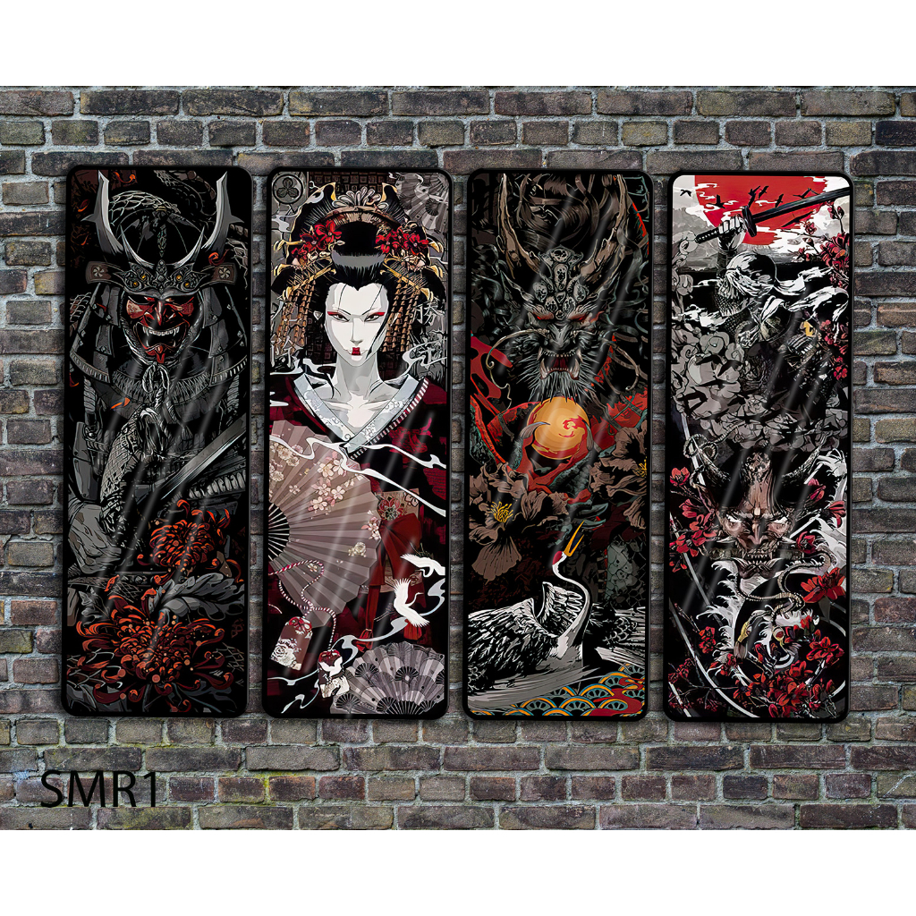 Tranh tráng gương cao cấp bộ 4 bức mẫu samurai - cổ nhật bản - chiến binh sắt