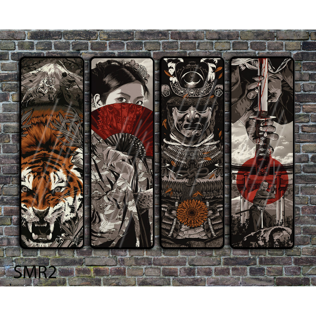 Tranh tráng gương cao cấp bộ 4 bức mẫu samurai - cổ nhật bản - chiến binh sắt