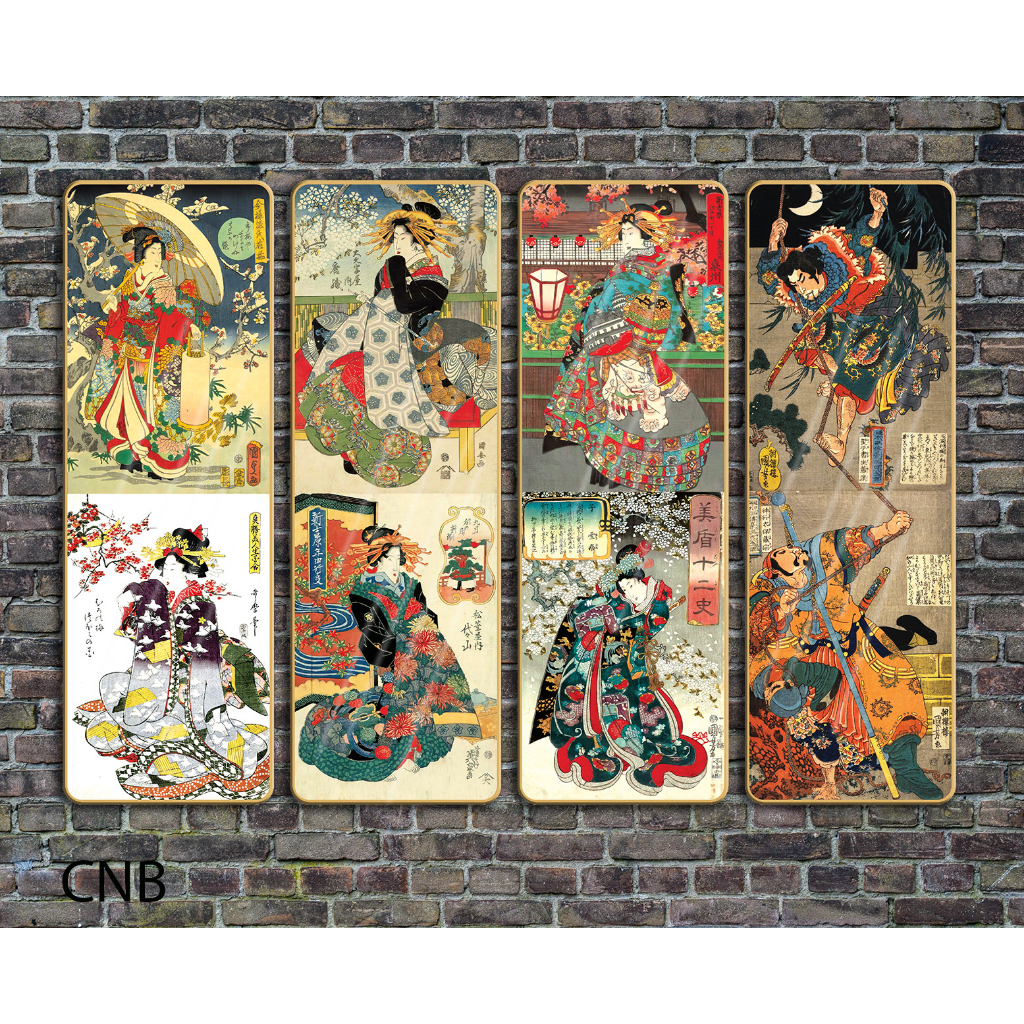 Tranh tráng gương cao cấp bộ 4 bức mẫu samurai - cổ nhật bản - chiến binh sắt