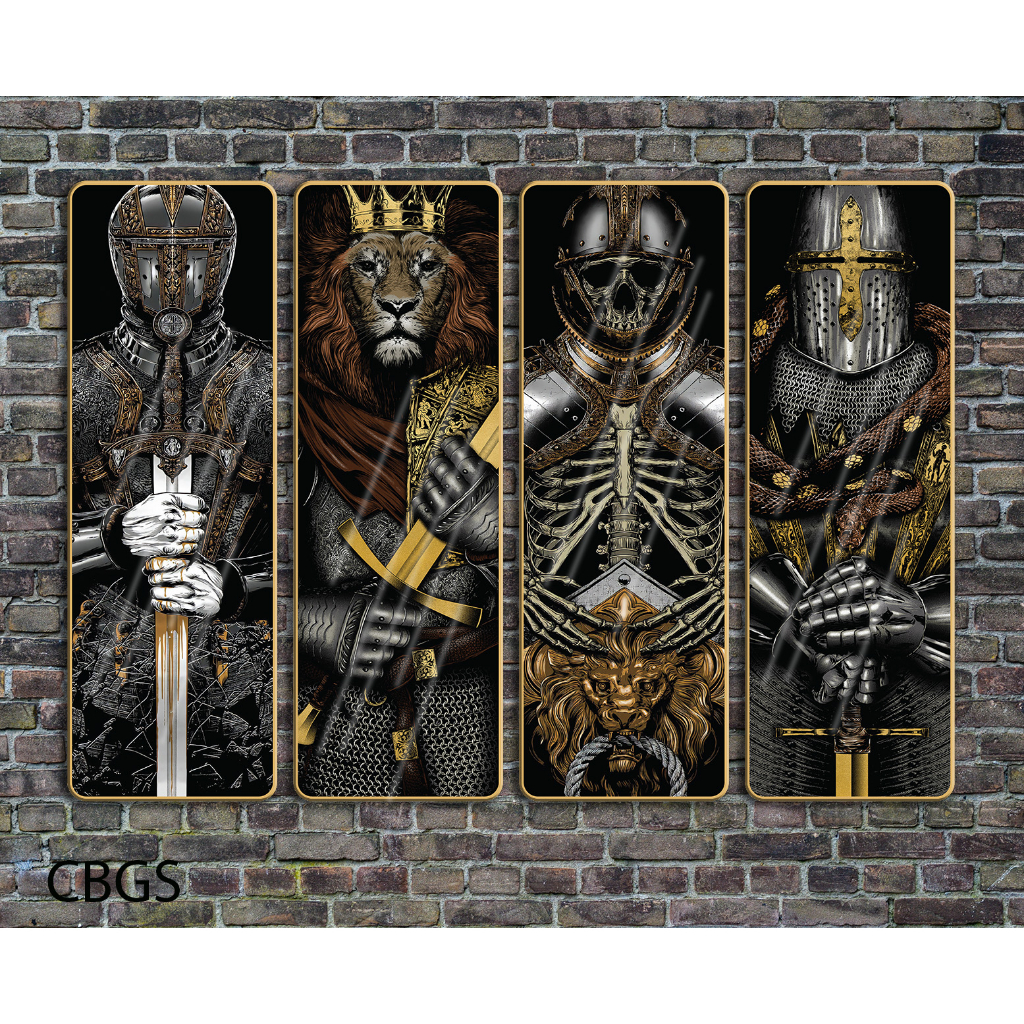 Tranh tráng gương cao cấp bộ 4 bức mẫu samurai - cổ nhật bản - chiến binh sắt