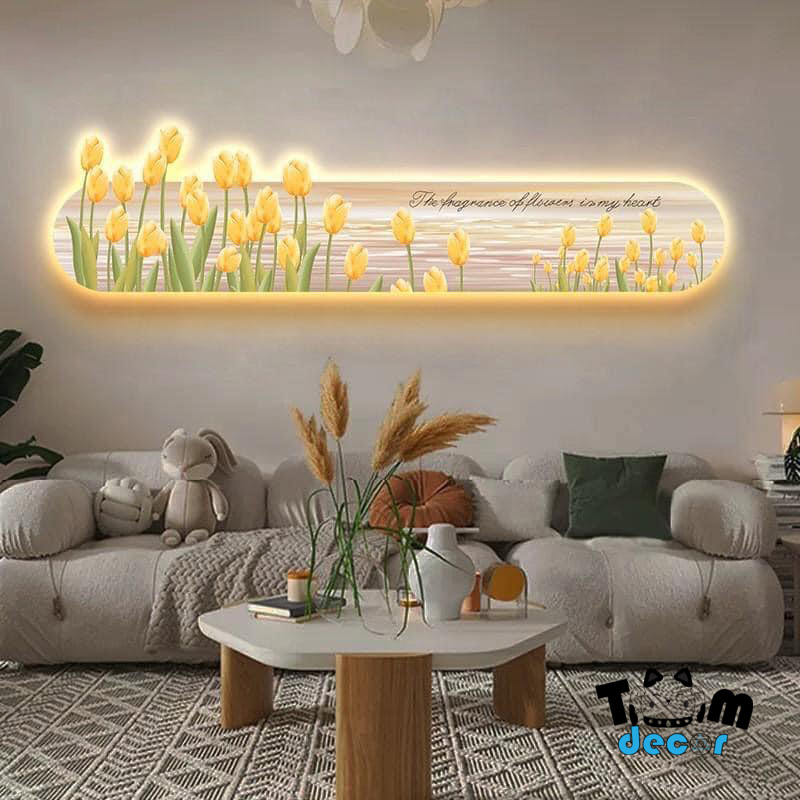 Tranh tráng gương hoa tulip cắt theo hình - tranh led treo tường hoa