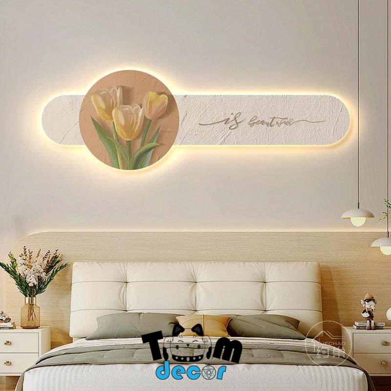 Tranh tráng gương hoa tulip cắt theo hình - tranh led treo tường hoa