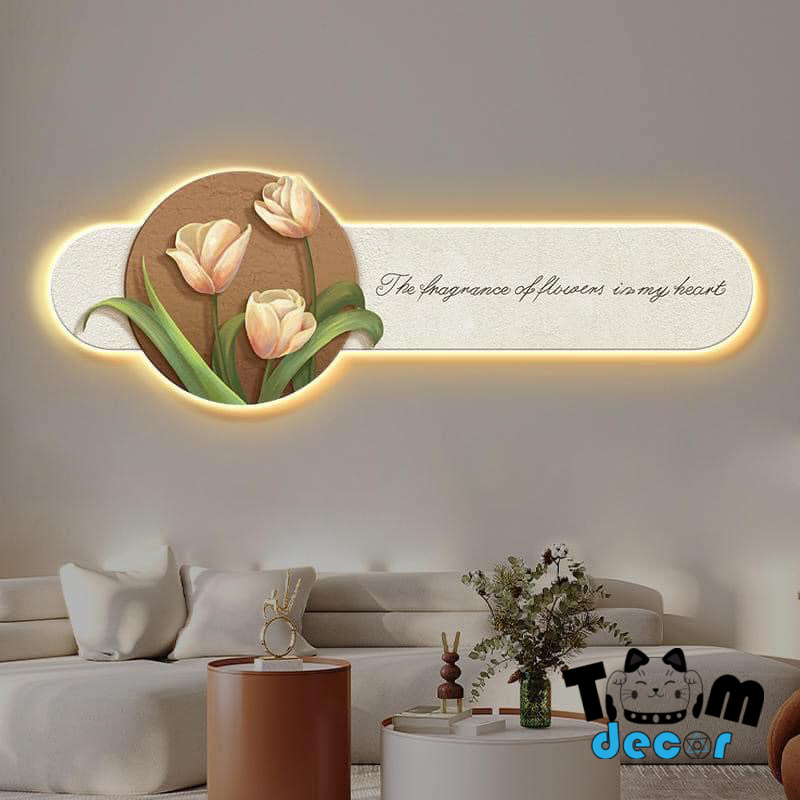 Tranh tráng gương hoa tulip cắt theo hình - tranh led treo tường hoa