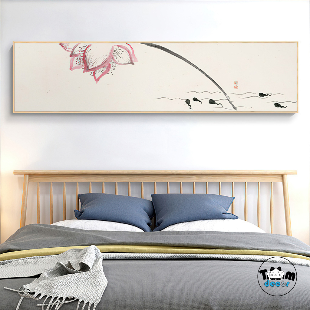 Tranh Hoa sen - tranh canvas có khung 150x40cm trang trí phòng ngủ,phòng khách,phòng làm việc,...