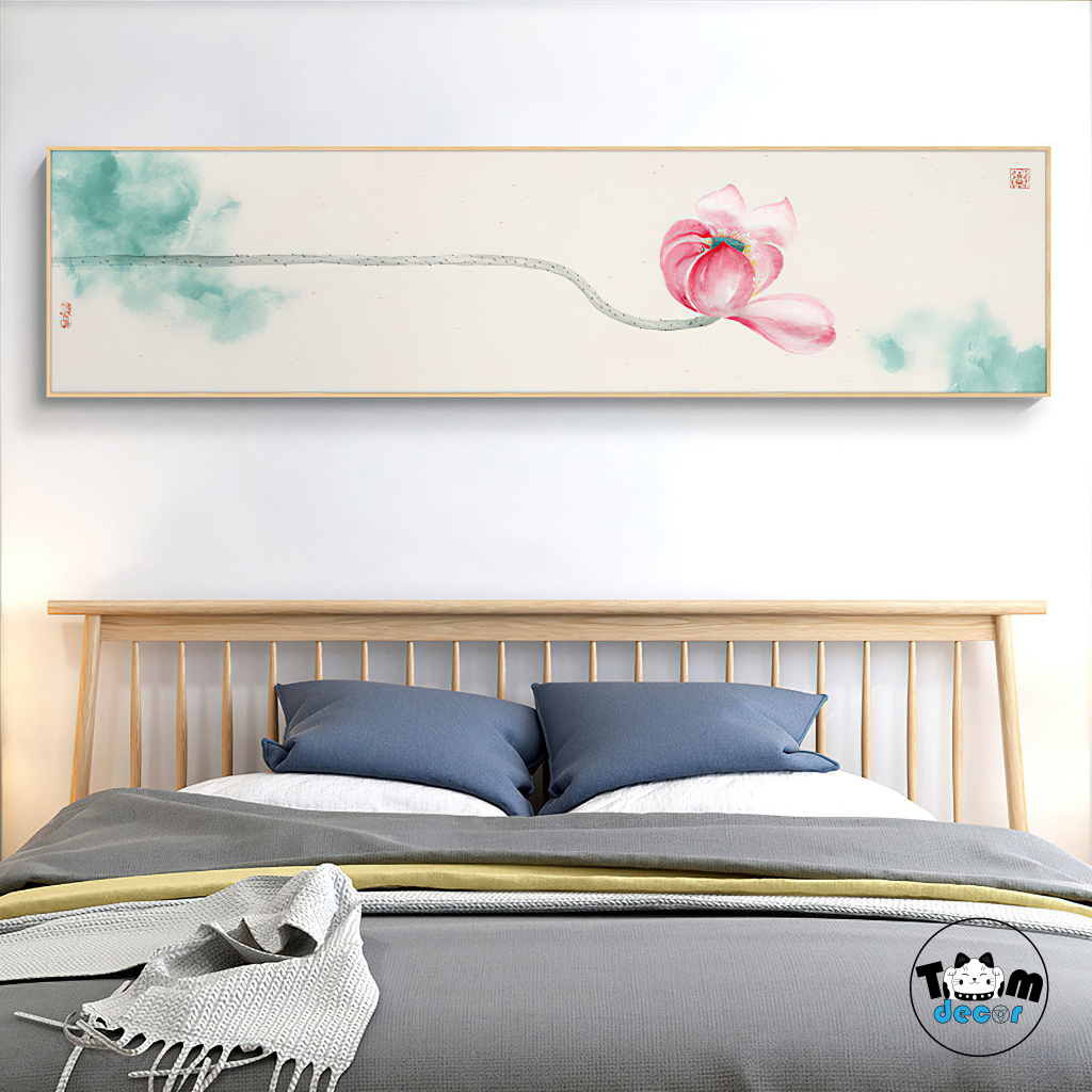 Tranh Hoa sen - tranh canvas có khung 150x40cm trang trí phòng ngủ,phòng khách,phòng làm việc,...