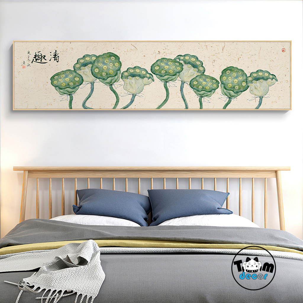 Tranh Hoa sen - tranh canvas có khung 150x40cm trang trí phòng ngủ,phòng khách,phòng làm việc,...