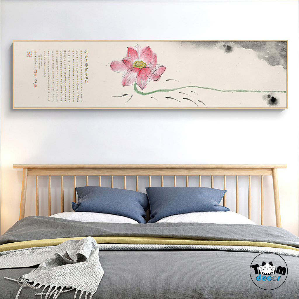 Tranh Hoa sen - tranh canvas có khung 150x40cm trang trí phòng ngủ,phòng khách,phòng làm việc,...