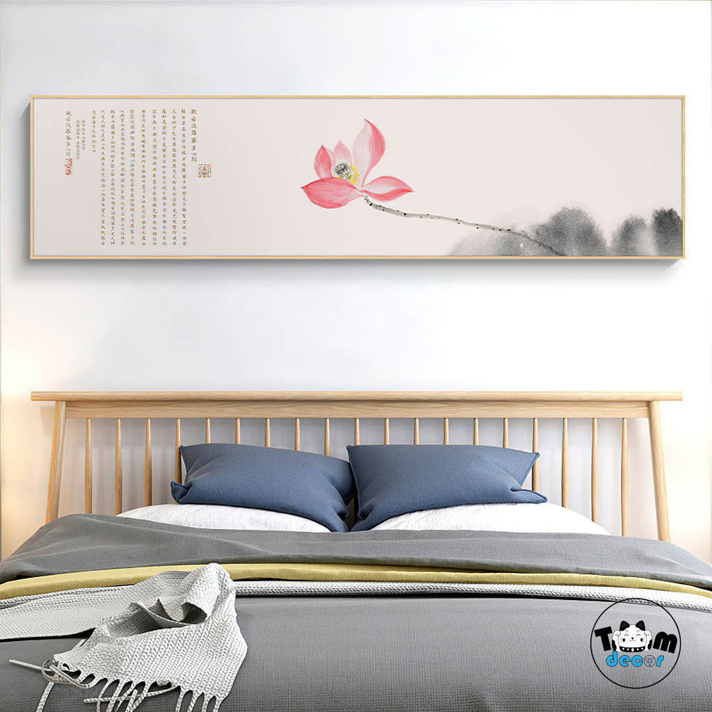 Tranh Hoa sen - tranh canvas có khung 150x40cm trang trí phòng ngủ,phòng khách,phòng làm việc,...