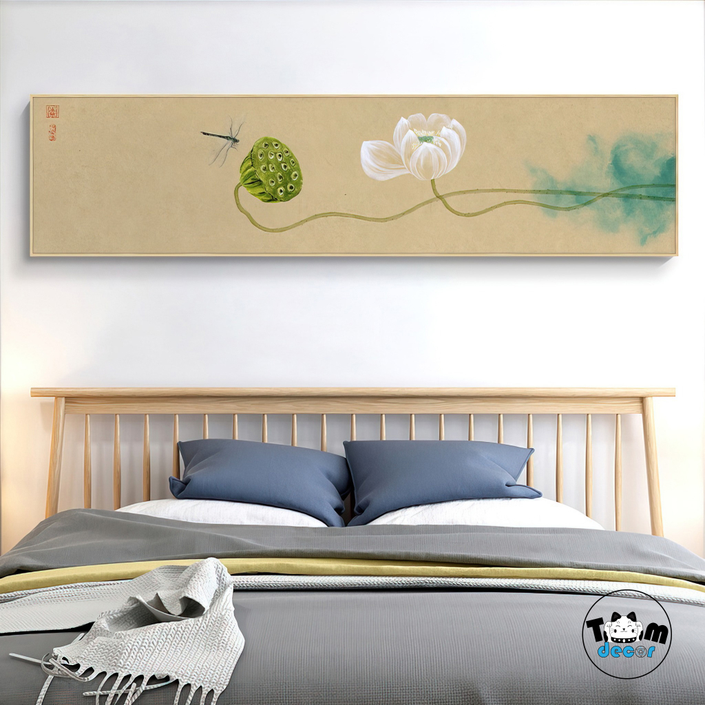 Tranh Hoa sen - tranh canvas có khung 150x40cm trang trí phòng ngủ,phòng khách,phòng làm việc,...