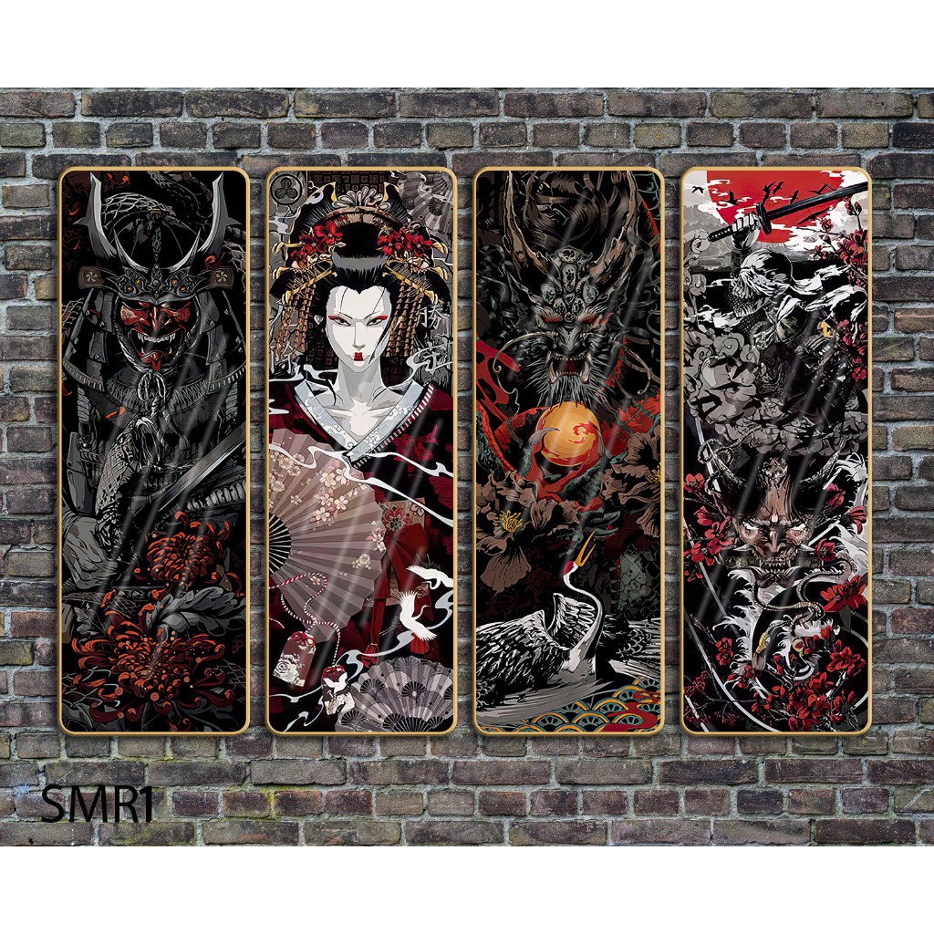 Tranh tráng gương cao cấp bộ 4 bức mẫu samurai - cổ nhật bản - chiến binh sắt