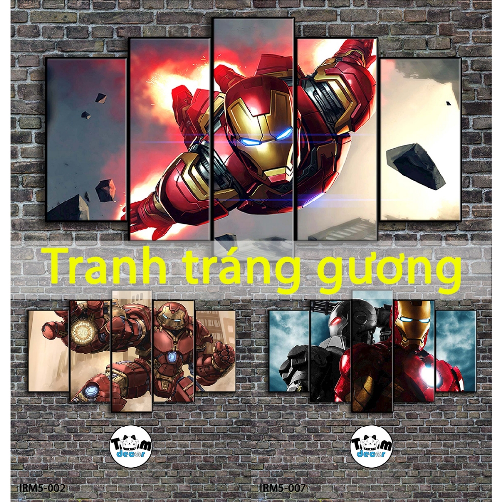 Bộ 5 bức tranh ghép tráng gương iron man treo tường khung composite - Giá xưởng in