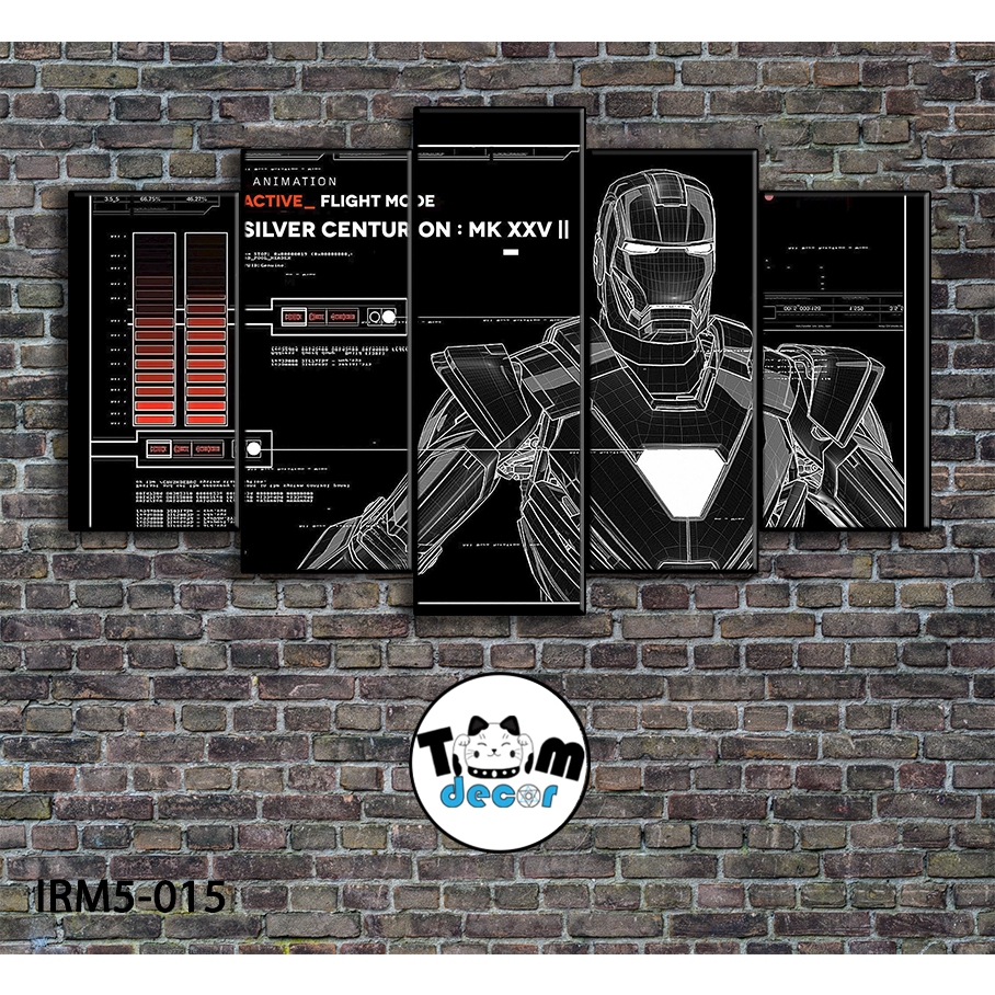 Bộ 5 bức tranh ghép tráng gương iron man treo tường khung composite - Giá xưởng in