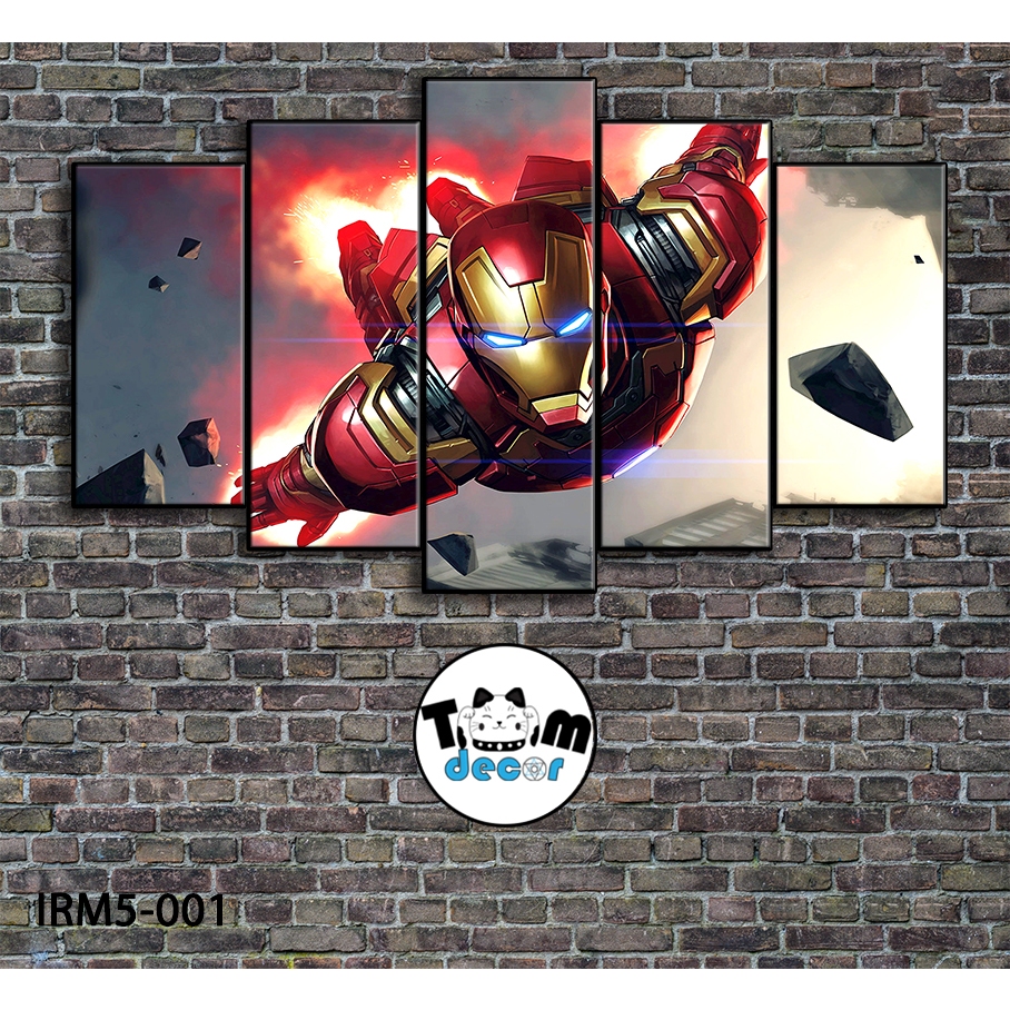 Bộ 5 bức tranh ghép tráng gương iron man treo tường khung composite - Giá xưởng in