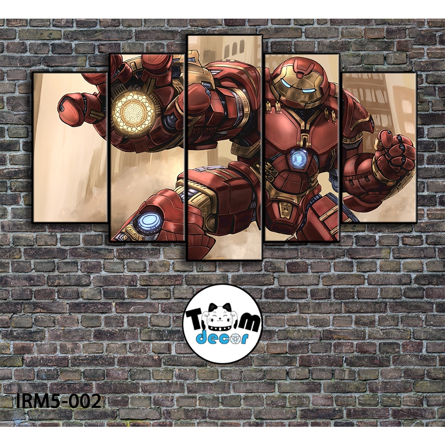 Bộ 5 bức tranh ghép tráng gương iron man treo tường khung composite - Giá xưởng in