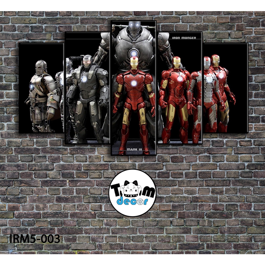 Bộ 5 bức tranh ghép tráng gương iron man treo tường khung composite - Giá xưởng in