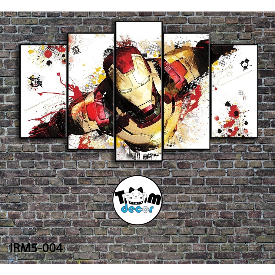 Bộ 5 bức tranh ghép tráng gương iron man treo tường khung composite - Giá xưởng in