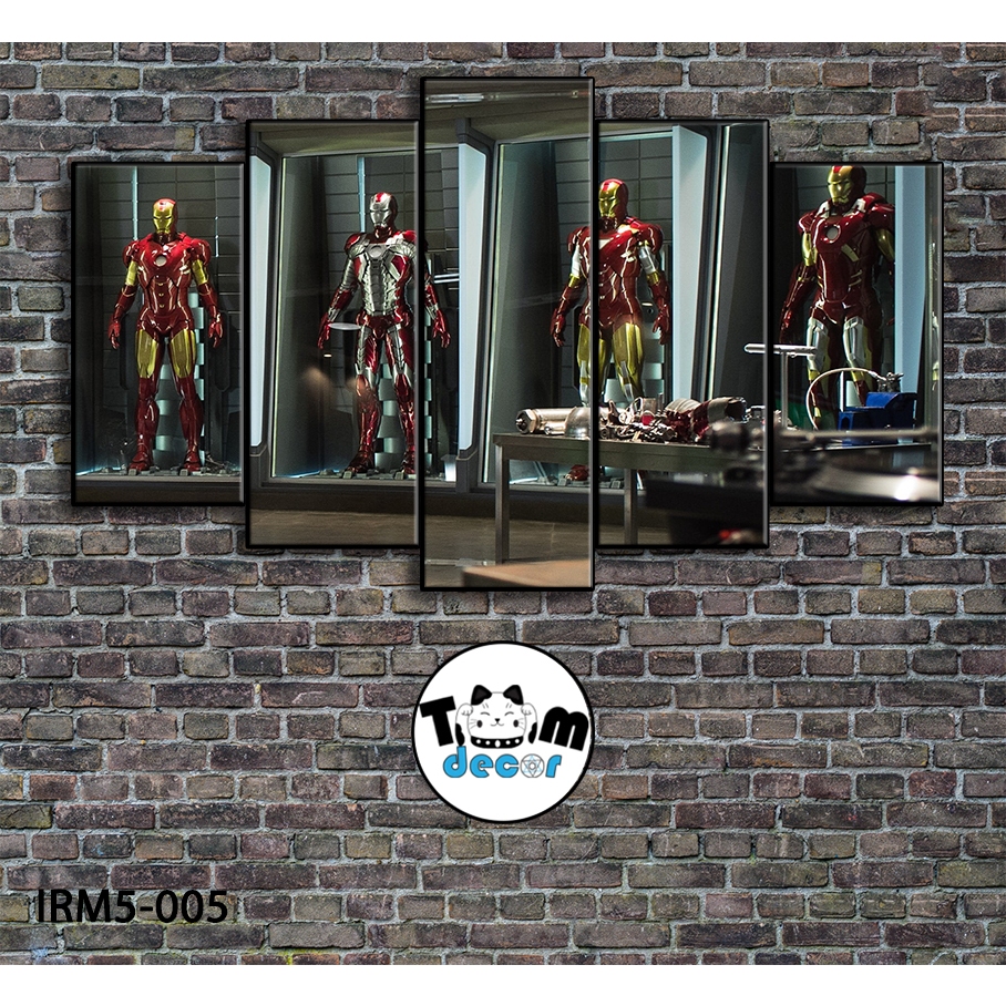 Bộ 5 bức tranh ghép tráng gương iron man treo tường khung composite - Giá xưởng in