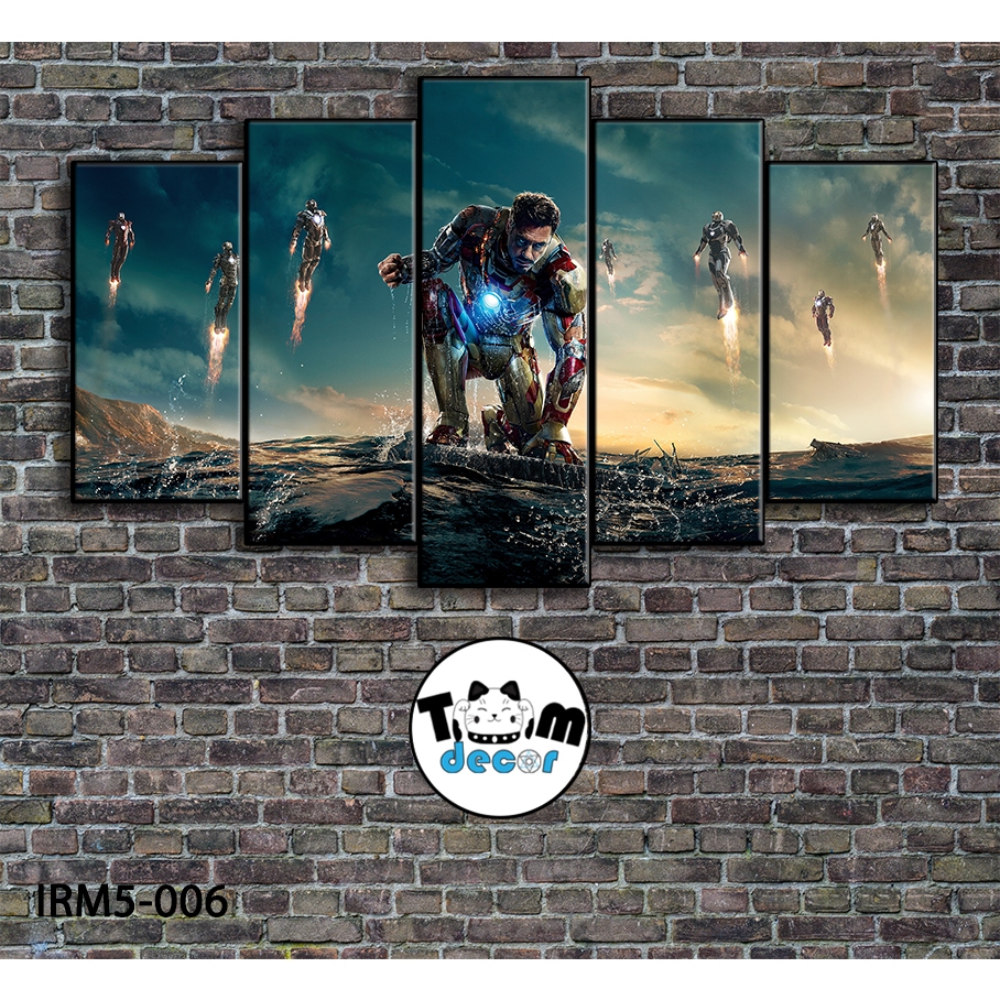 Bộ 5 bức tranh ghép tráng gương iron man treo tường khung composite - Giá xưởng in