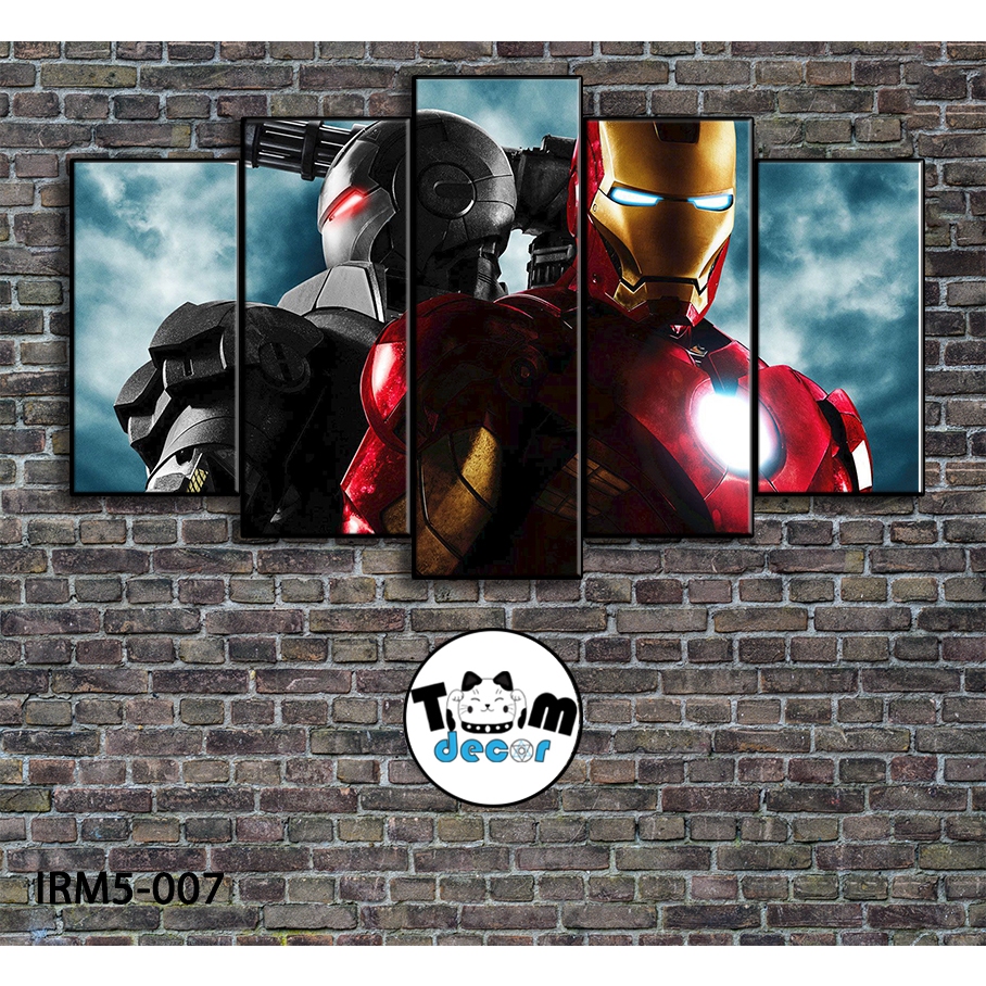 Bộ 5 bức tranh ghép tráng gương iron man treo tường khung composite - Giá xưởng in