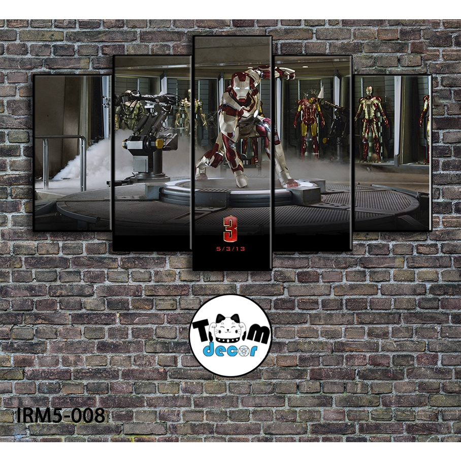 Bộ 5 bức tranh ghép tráng gương iron man treo tường khung composite - Giá xưởng in