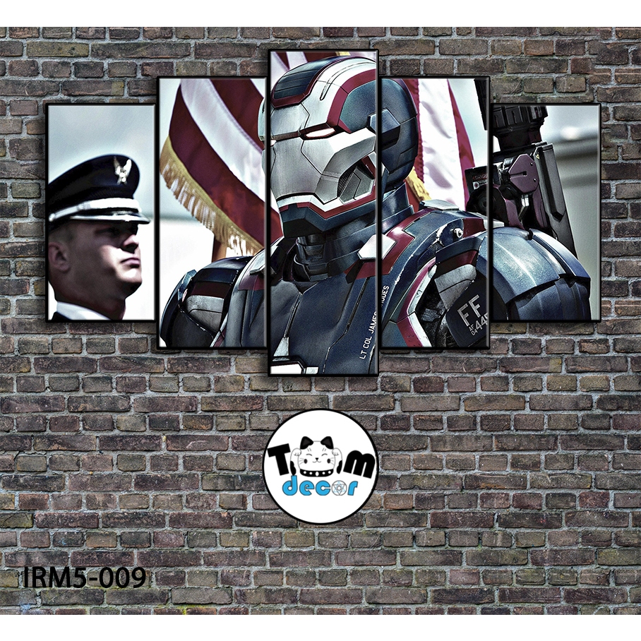 Bộ 5 bức tranh ghép tráng gương iron man treo tường khung composite - Giá xưởng in
