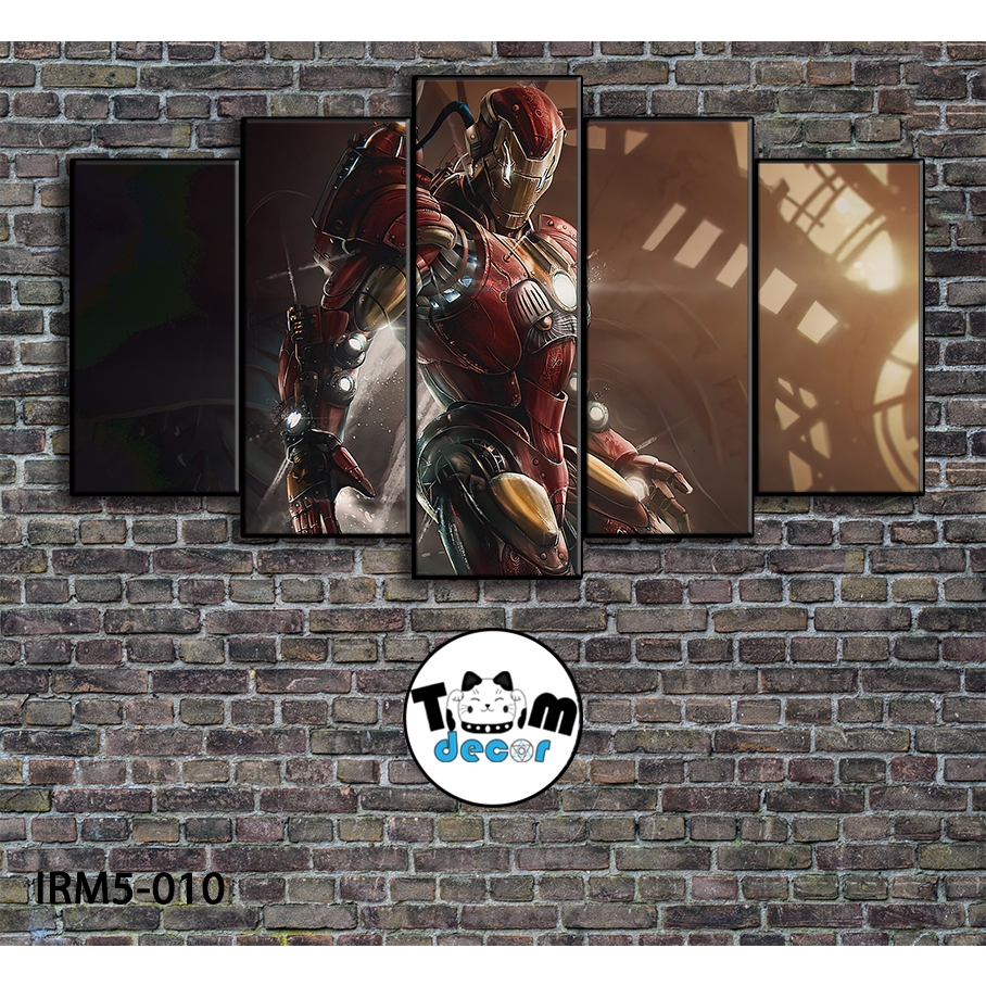 Bộ 5 bức tranh ghép tráng gương iron man treo tường khung composite - Giá xưởng in