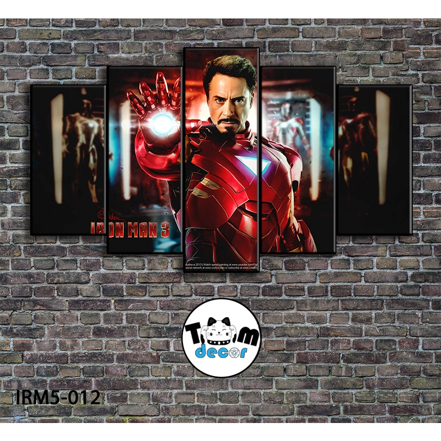 Bộ 5 bức tranh ghép tráng gương iron man treo tường khung composite - Giá xưởng in