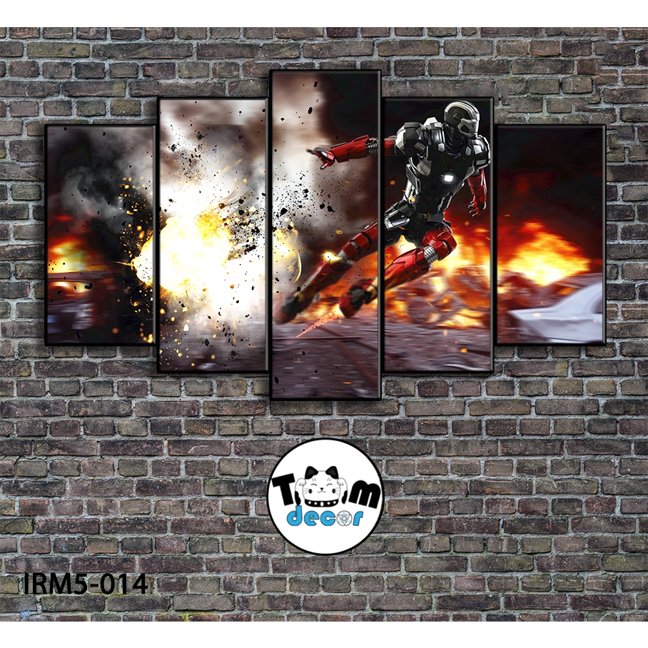 Bộ 5 bức tranh ghép tráng gương iron man treo tường khung composite - Giá xưởng in