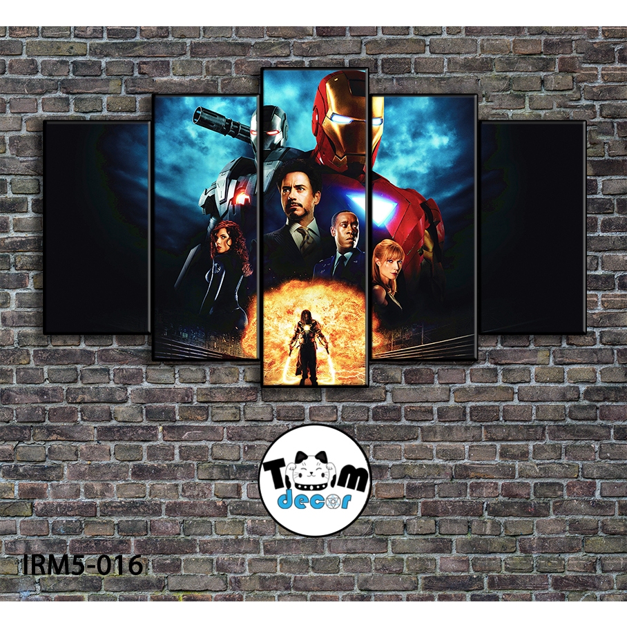 Bộ 5 bức tranh ghép tráng gương iron man treo tường khung composite - Giá xưởng in