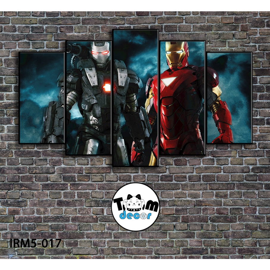 Bộ 5 bức tranh ghép tráng gương iron man treo tường khung composite - Giá xưởng in
