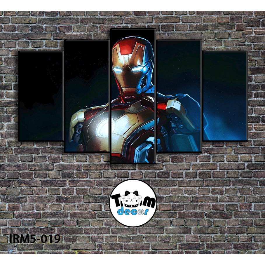 Bộ 5 bức tranh ghép tráng gương iron man treo tường khung composite - Giá xưởng in
