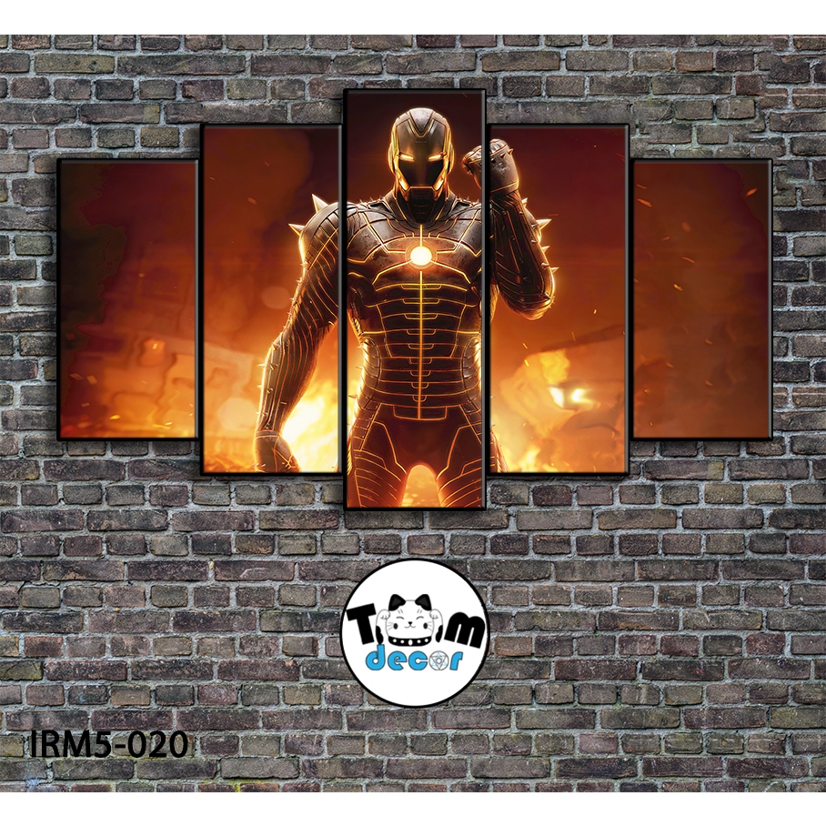 Bộ 5 bức tranh ghép tráng gương iron man treo tường khung composite - Giá xưởng in