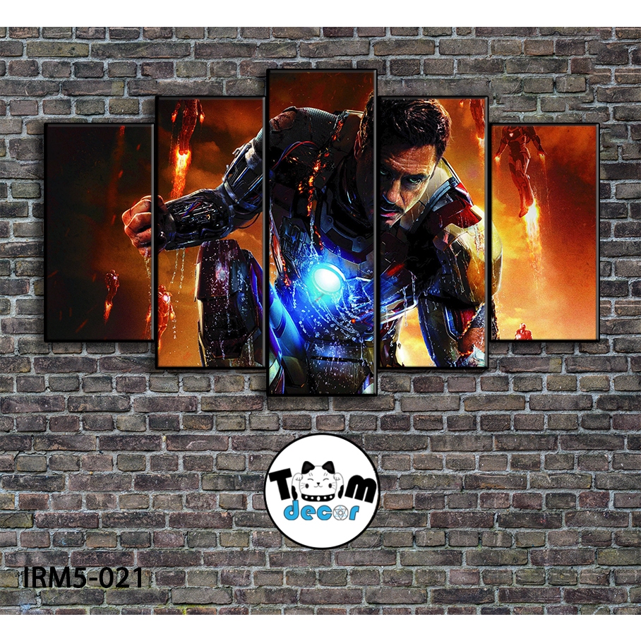 Bộ 5 bức tranh ghép tráng gương iron man treo tường khung composite - Giá xưởng in