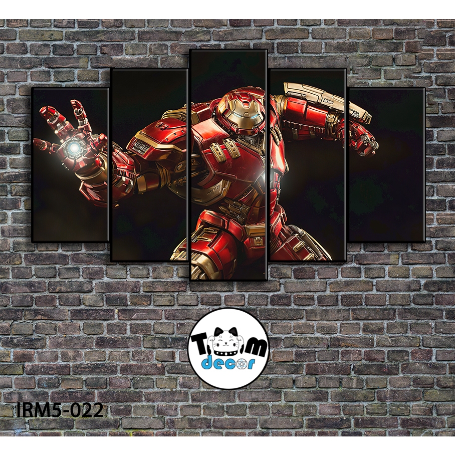 Bộ 5 bức tranh ghép tráng gương iron man treo tường khung composite - Giá xưởng in