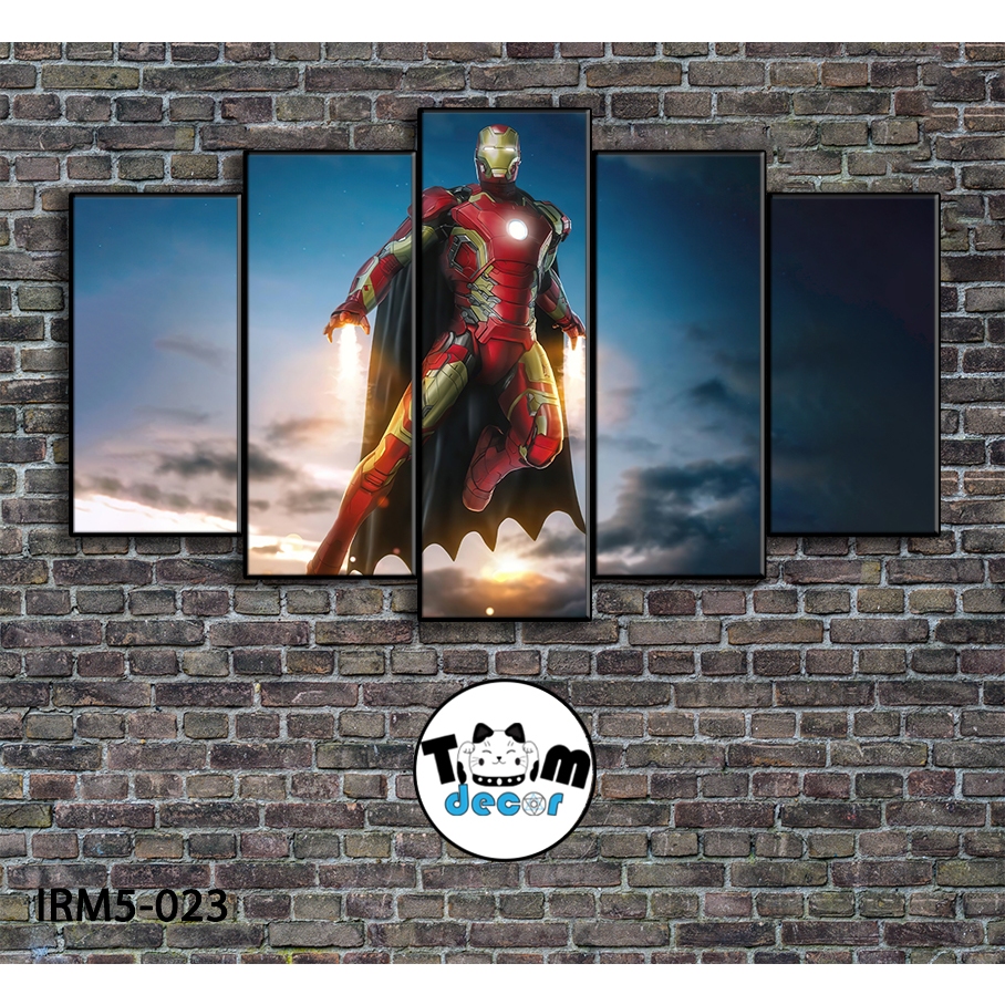 Bộ 5 bức tranh ghép tráng gương iron man treo tường khung composite - Giá xưởng in