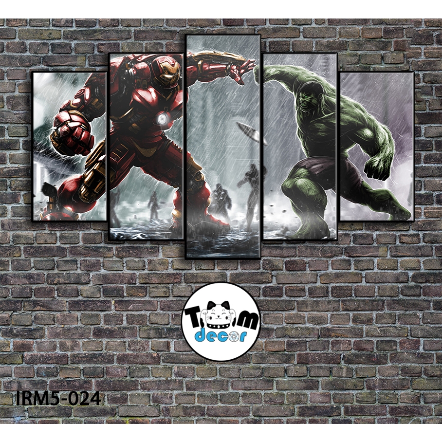 Bộ 5 bức tranh ghép tráng gương iron man treo tường khung composite - Giá xưởng in