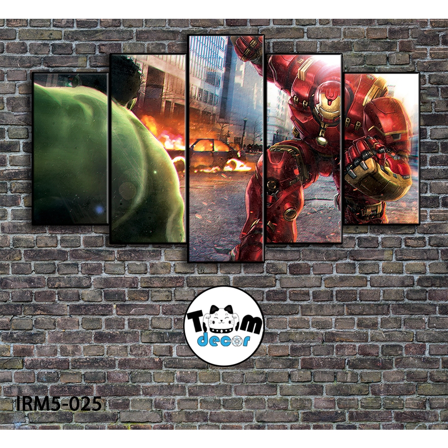 Bộ 5 bức tranh ghép tráng gương iron man treo tường khung composite - Giá xưởng in