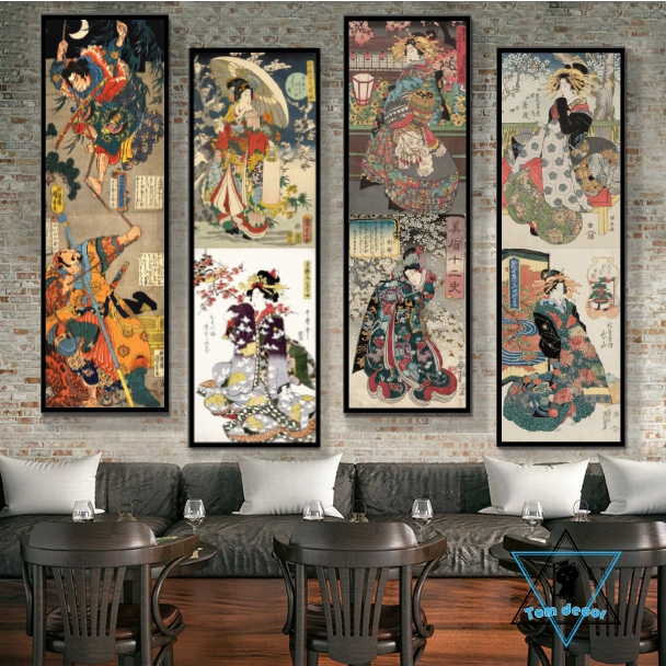 Bộ 4 tranh nhựa mặt gương dán tường formex dày 5mm dán tường sammurai - tranh cổ - hình xăm -chiến binh sắt