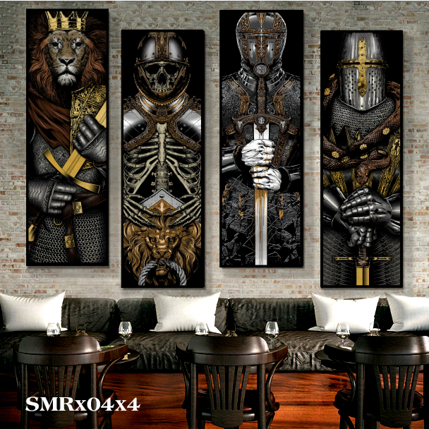 Bộ 4 tranh nhựa mặt gương dán tường formex dày 5mm dán tường sammurai - tranh cổ - hình xăm -chiến binh sắt