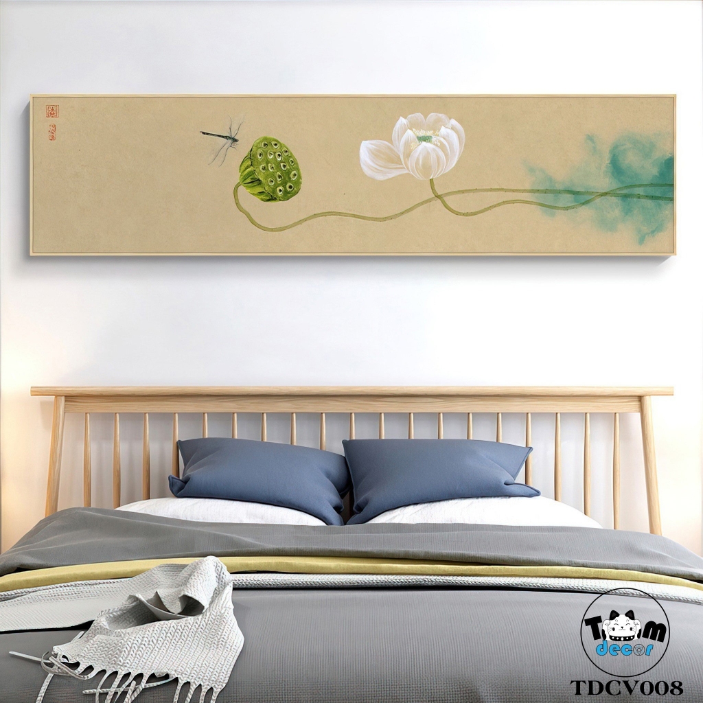Tranh Hoa sen - tranh canvas có khung 150x40cm trang trí phòng ngủ,phòng khách,phòng làm việc,...