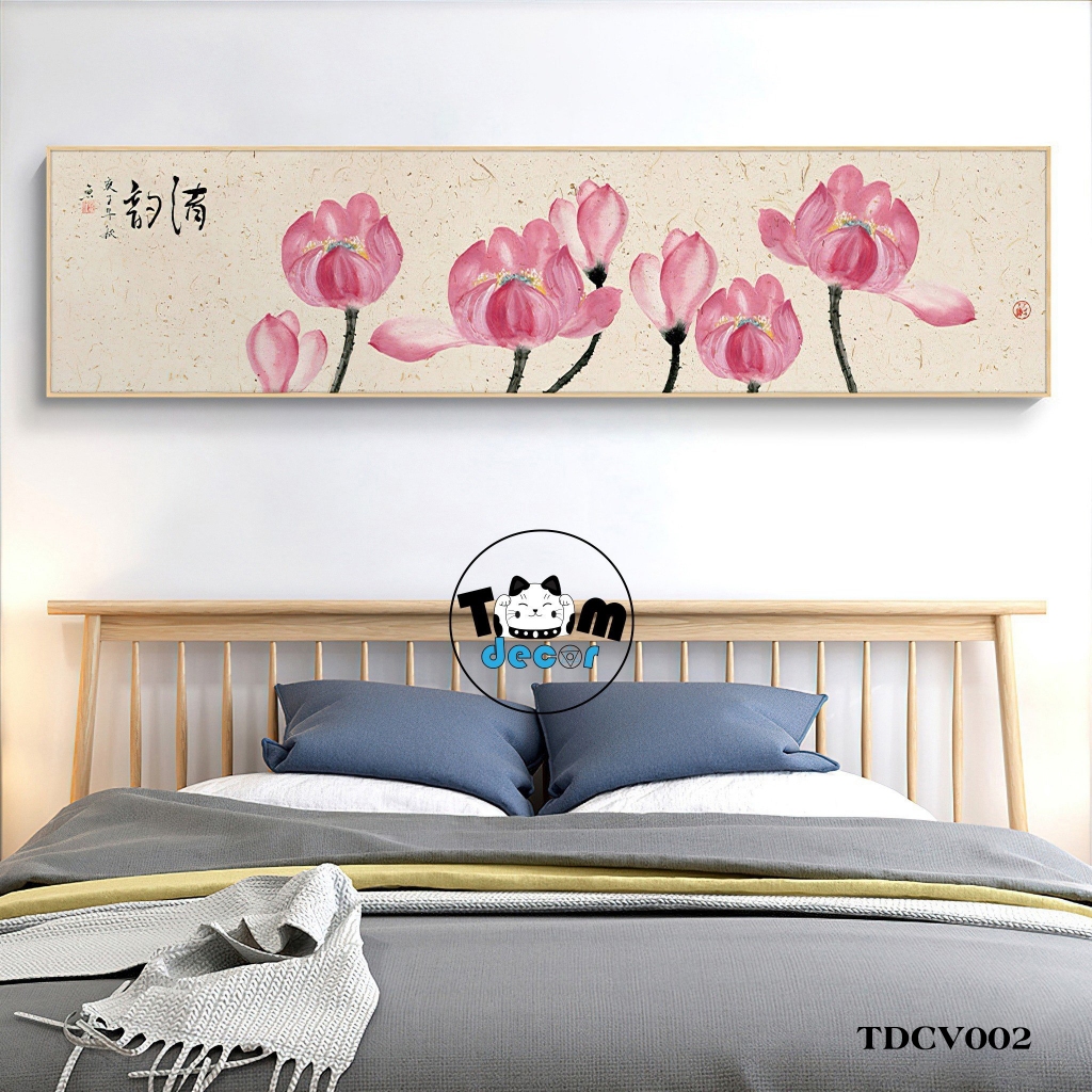 Tranh Hoa sen - tranh canvas có khung 150x40cm trang trí phòng ngủ,phòng khách,phòng làm việc,...