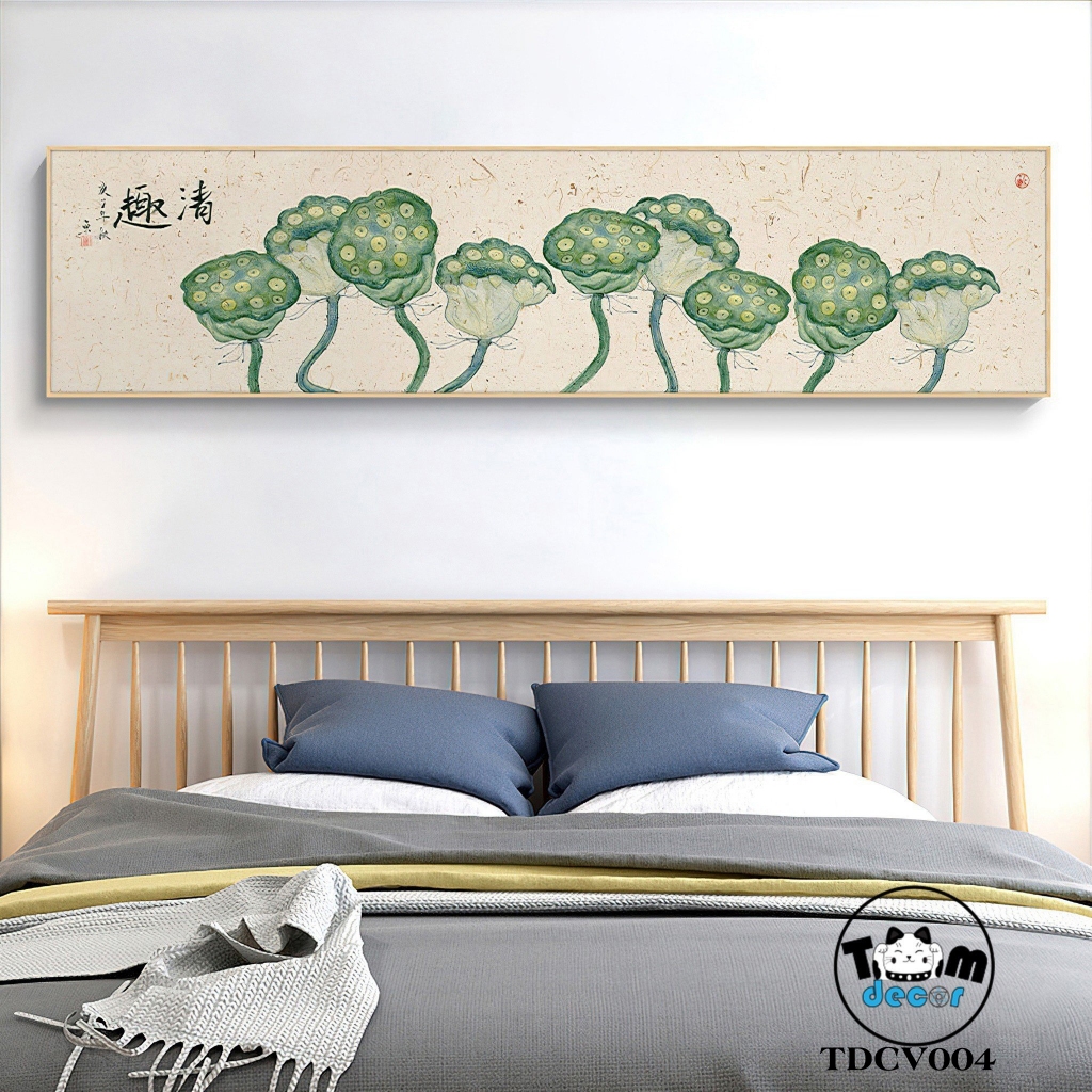 Tranh Hoa sen - tranh canvas có khung 150x40cm trang trí phòng ngủ,phòng khách,phòng làm việc,...