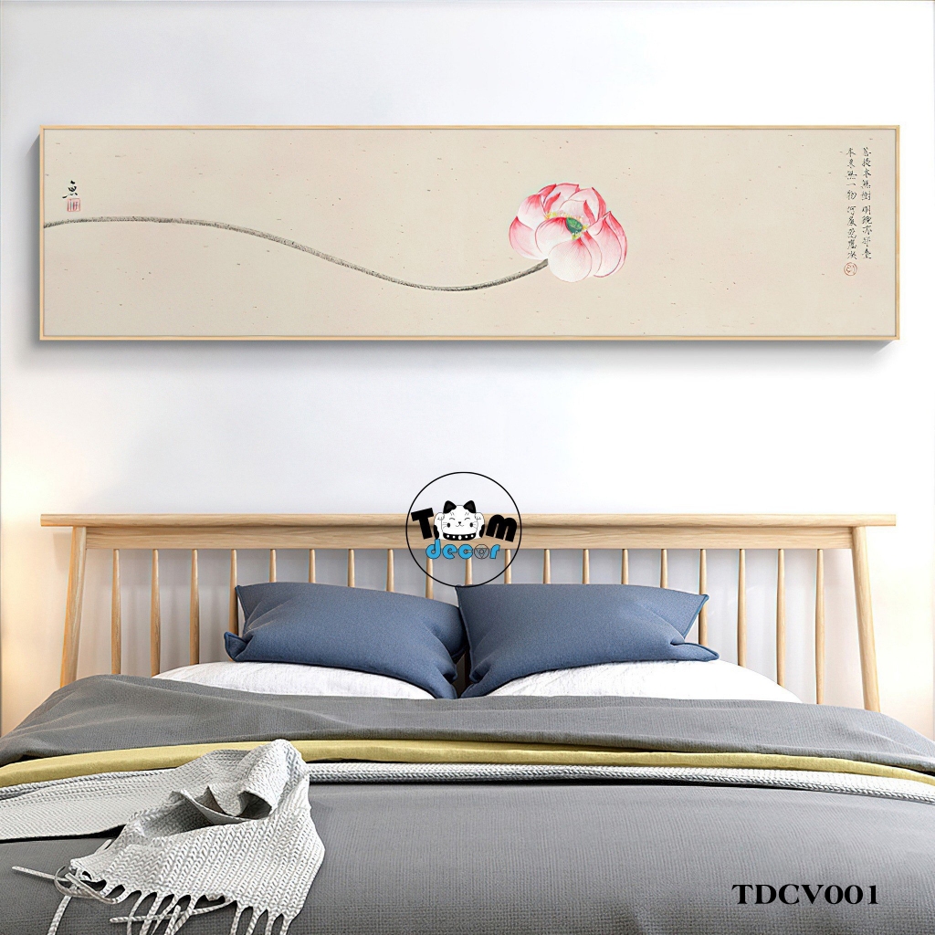 Tranh Hoa sen - tranh canvas có khung 150x40cm trang trí phòng ngủ,phòng khách,phòng làm việc,...