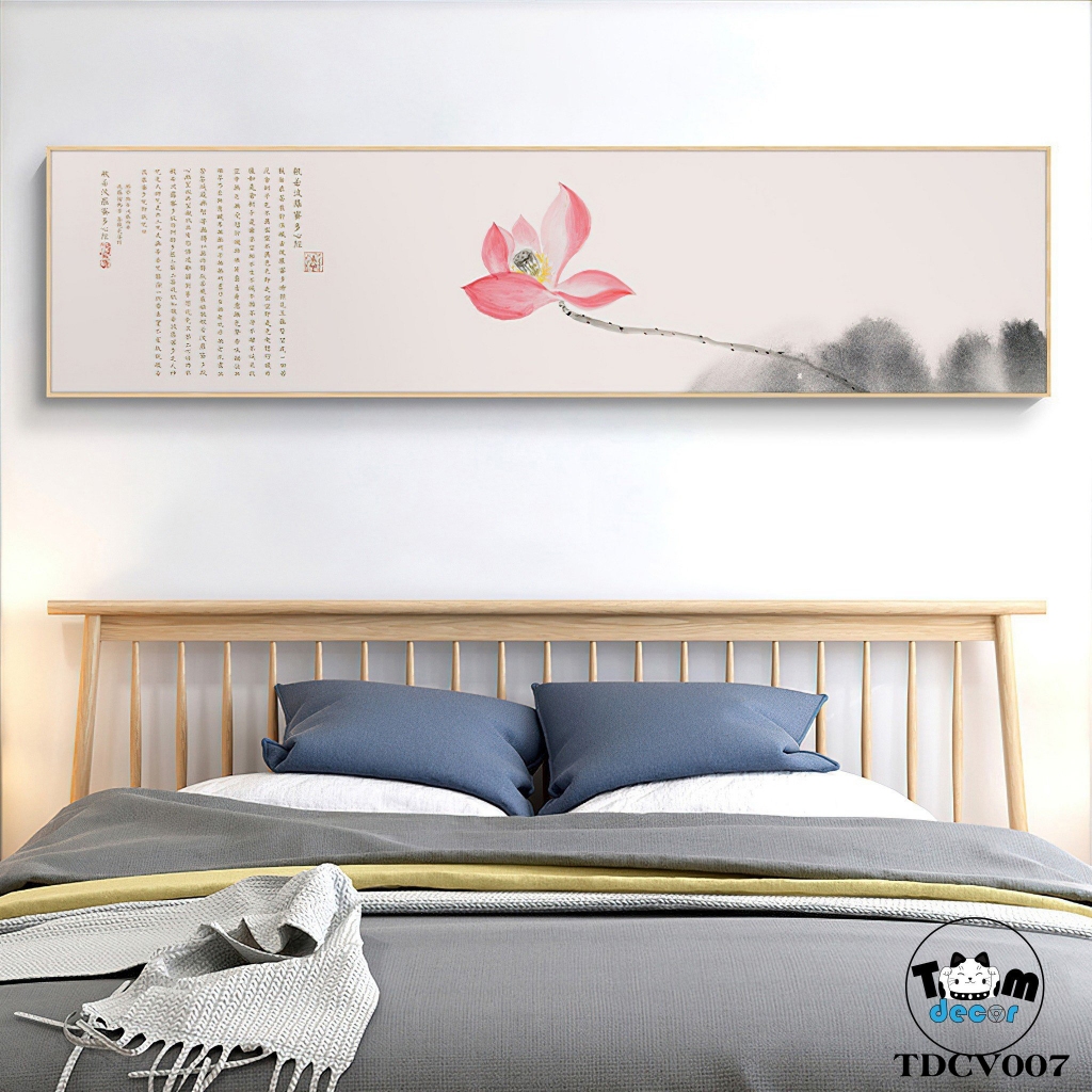 Tranh Hoa sen - tranh canvas có khung 150x40cm trang trí phòng ngủ,phòng khách,phòng làm việc,...
