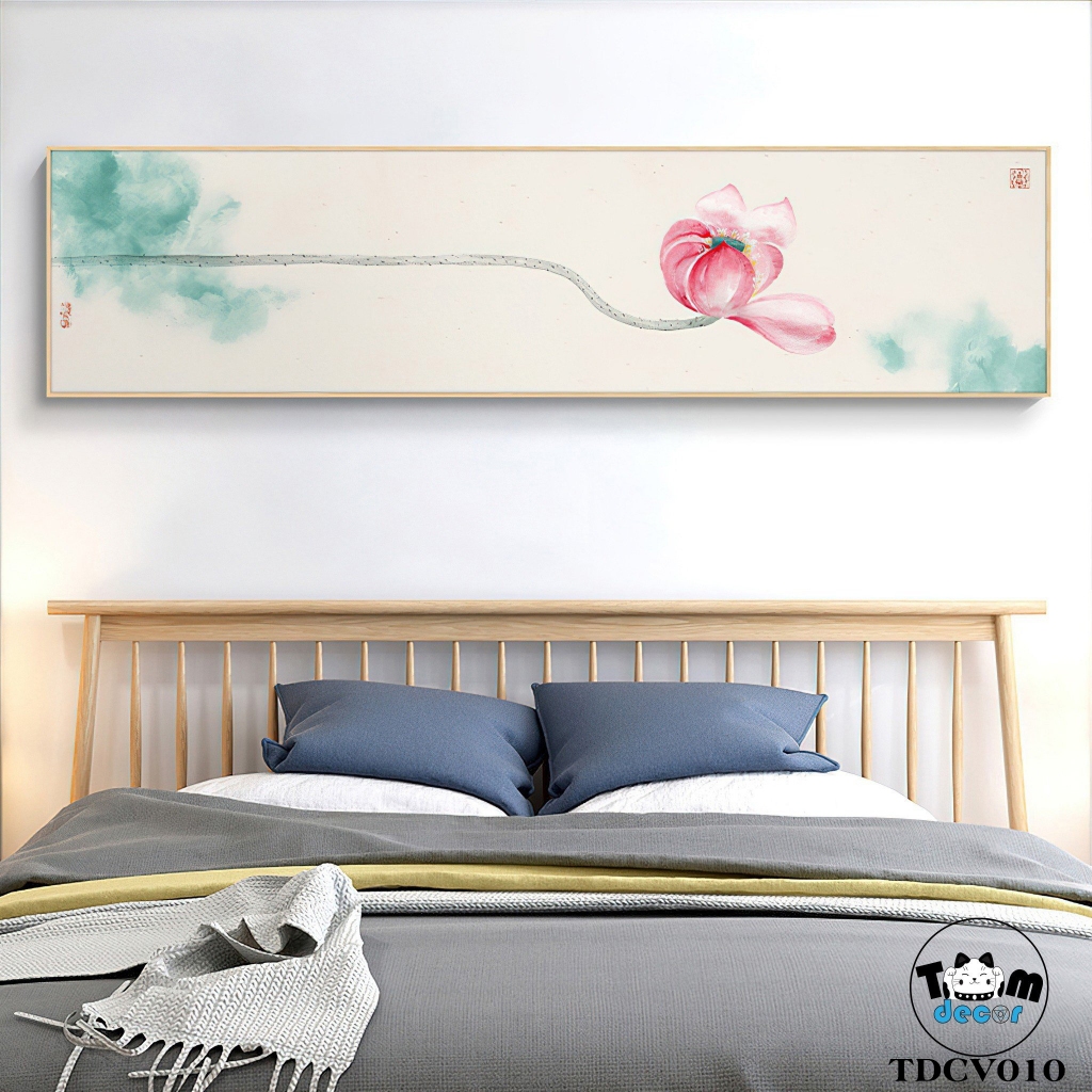 Tranh Hoa sen - tranh canvas có khung 150x40cm trang trí phòng ngủ,phòng khách,phòng làm việc,...