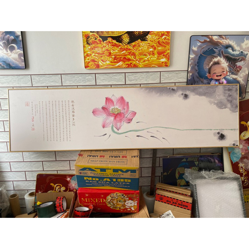 Tranh Hoa sen - tranh canvas có khung 150x40cm trang trí phòng ngủ,phòng khách,phòng làm việc,...
