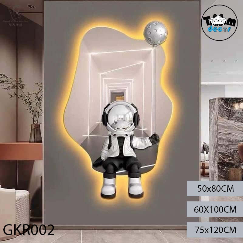 Tranh 3D tráng gương gấu bearbrick led RGB có remot điều khiển