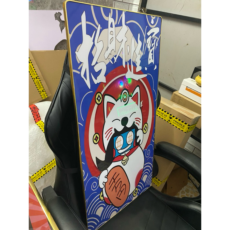 Tranh tráng gương hoặc tranh canvas có khung - Tranh mèo thần tài phát tài phát lộc