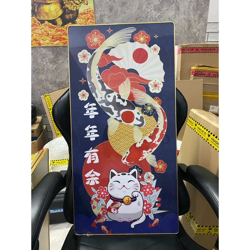 Tranh tráng gương hoặc tranh canvas có khung - Tranh mèo thần tài phát tài phát lộc